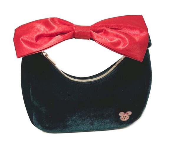 Disney Parks Handbags - Disney Parks Gingerbread Minnie Mouse Holiday Velvet Bow Green Shoulder Bag